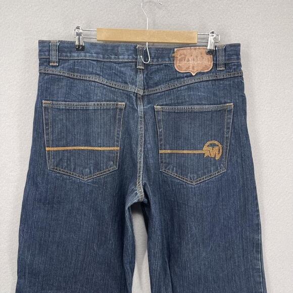 Mecca USA Jeans Mens 38x30 Blue Denim Relaxed Fit Hip Hop Streetwear Embroidered - Picture 12 of 16